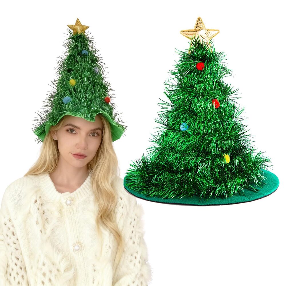 7099 Christmas Tree Hats Glitter Tinsel Santa Hat Christmas Festive Holiday